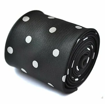 Frederick Thomas Designer Mens Tie - Black - Polka Dot Wedding Handmade Necktie • £15.99