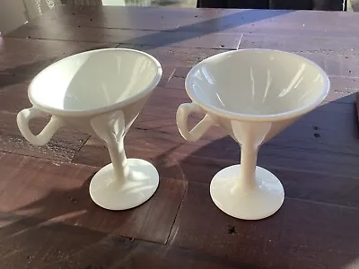 2 X White Ceramic Cocktail / Martini Glasses With Handles Holds 200ml Vgc • £9.99