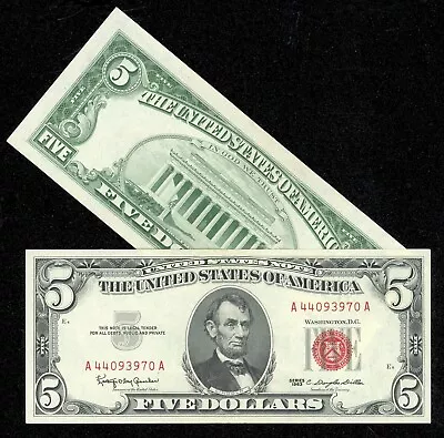 1963 $5 Dollar Bill Red Seal Legal Tender Old US Paper Money Note Crispy XF-XF+ • $19.99