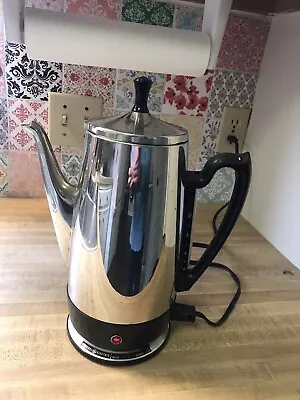 Vintage G.E. Chrome Coffee Percolator 6-10 Cup Bakelite Tested Complete GE Maker • $55