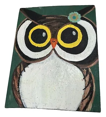 Vintage Owl Painting On Wood Boho Bird Kitsch Woodland • $16.92