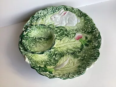 Shafford Rabbit Patch Chip & Dip Bowl Set Majolica Relief Cabbage Easter HTF • $34.99