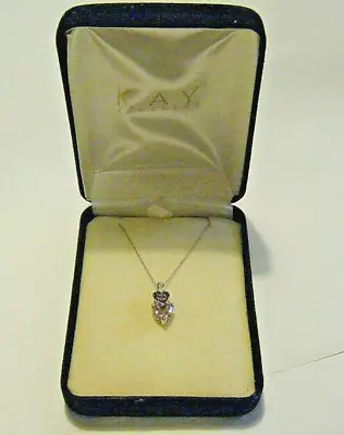 Kay Jewelers New / Box 10K White Gold 3/4  Amethyst Diamond Hearts Pendant 1.8g • $125