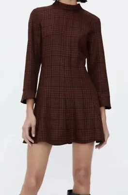 Zara Check Mini Dress Long Sleeves Zip Back M/10 Brand New ❤️🖤 • £17.02