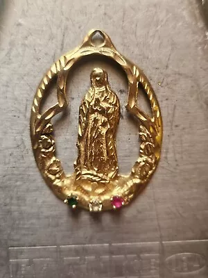 14k Marked Virgin Mary Pendant With Emerald Diamond Ruby Gemstones • $75
