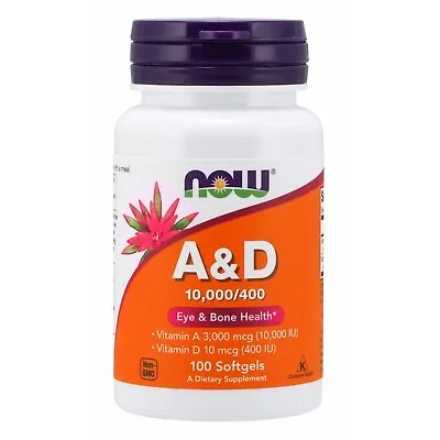 NOW Foods Vitamin A & D 10000/400 IU 100 Softgels • $6.09