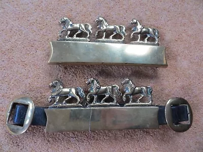 Horse Brass 2 HEAVY HORSE HAME PLATES + HORSE DECORATION Harness Farming • £35