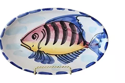  Vietri 5 X8  Oval Fish Plate Hand Painted Italy Serving Wall Decor Blue • $10