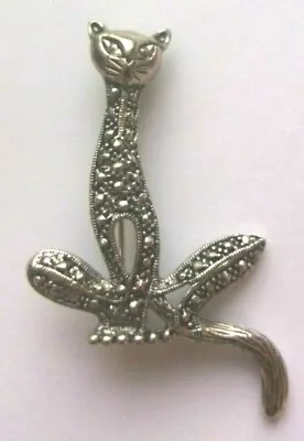 $9.99 • Buy Vtg CAT Pin BROOCH Silver Tone  MCM Costume Jewelry  Kitty Kitten SIAMESE 