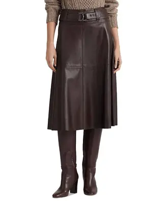 Lauren Ralph Lauren Belted Leather Midi Skirt Size 18 • $398