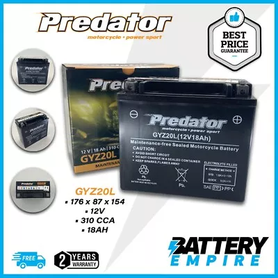 GYZ20L Predator AGM Motorcycle Battery 12V 310 CCA YTX20L-BS MBTX20U YTX20LBS • $119.95