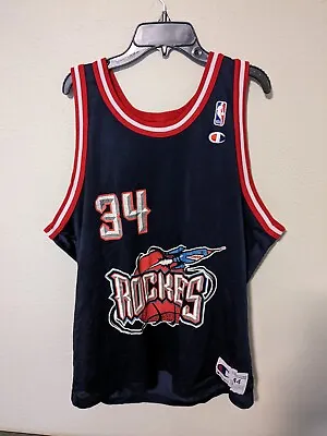 $24.99 • Buy Vintage Houston Rockets Hakeem Olajuwon Jersey Champion Mens Size 44 Blue Rare