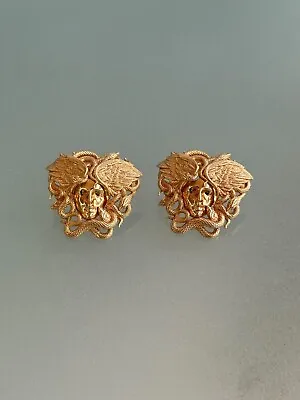 Versace Medusa Snake Head Stud Big Earrings Warmgold Tone RRP 500$ Made In Italy • $330