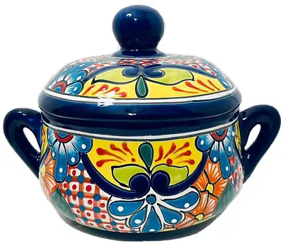Talavera Lidded Pot Large 14  Mexican Pottery Folk Art Dish • $95