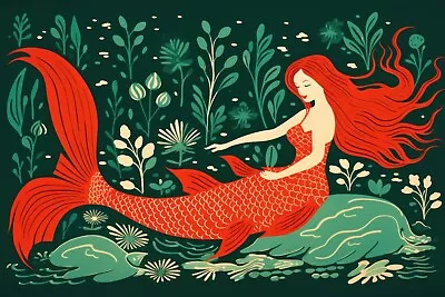 Mermaid Art Print Children Teen Fairy Tale Magical Whimsical Ocean Story Teller • £3.99