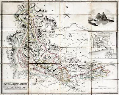 JOHN WOOD  Hand-Col Linen MAP OF DUMBARTONSHIRE/Trossachs Ca 1840 Pub. JOHNSTONE • £79.95