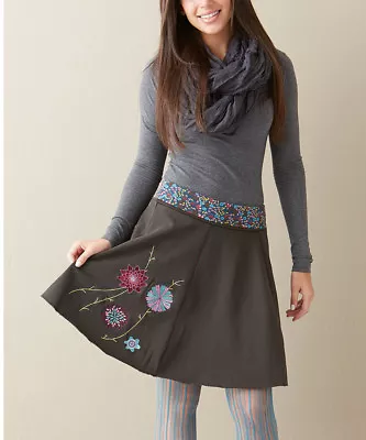 Matilda Jane Women SZ M Stellar Skirt Paint By Numbers Floral Embroidered Cotton • $37.99