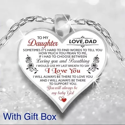 To My Daughter Love Dad Father & Daughter Heart Rose Necklace 23   N103 • $14.99
