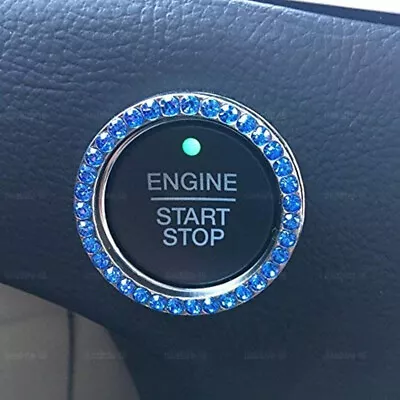 Car Accessories Car Decorative Button Start Stop Switch Blue Diamond Ring Bling • £2.52