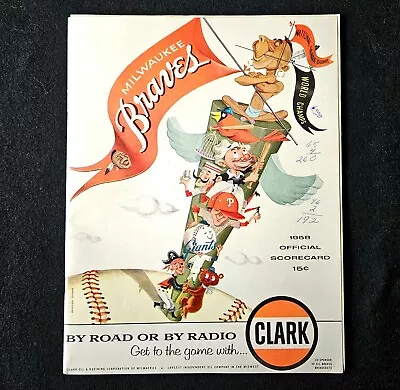 1958 MILWAUKEE BRAVES PROGRAM SCORECARD Book Vs Chicago Cubs VG MLB • $35