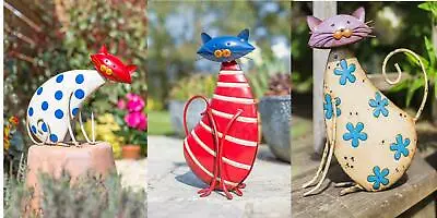 Metal Cat Garden Ornament Patterned Outdoor Or Indoor Steel Novelty Animal • £18.98