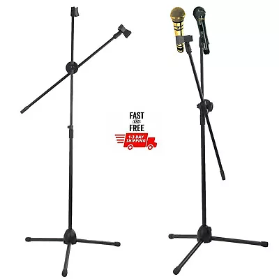 Adjustable Microphone Stand Tripod Phone Holder Dual Mic Clip Boom Arm Foldable • £9.99