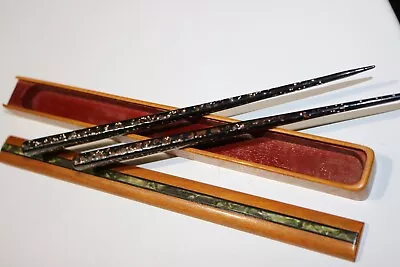 Vintage WWII Souvenir Chopsticks Set In Wooden Inlaid Slide Box • $25