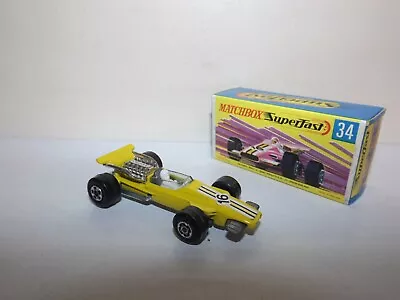 Matchbox S/f No. 34-a Formula 1 Racer Yellow Body. Stripes W/ '16' Label Mib • $9.95