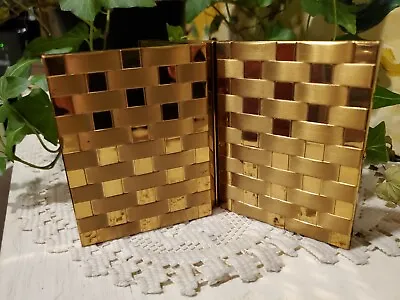 Vintage GOLD BASKET WEAVE  COSMETIC CASE Metal Cigarette Compact 1940 Art Deco • $75