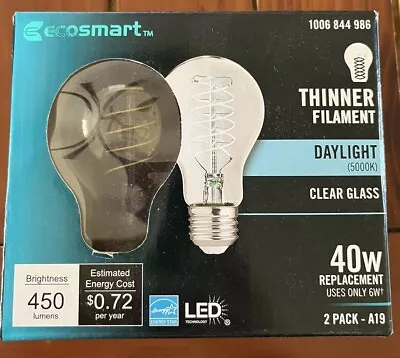 Ecosmart 40w Replacement 2 Pack A19 Bulbs 450 Lumens Clear Glass Daylight 5000K • $8.98