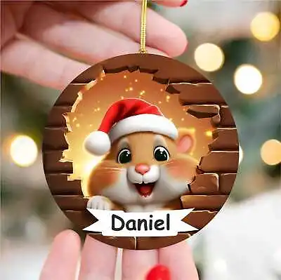 Personalised Peeking Hamster Christmas Printed Bauble Acrylic Gift Tag A44 • £4.99