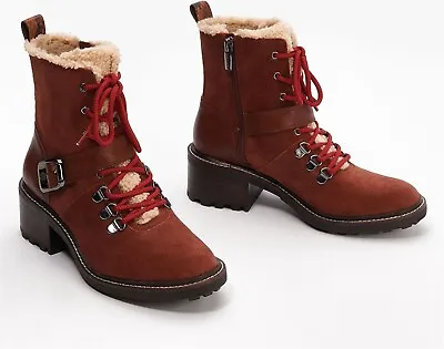 Vince Camuto Leather Suede Lace-Up Boots Kaiander Chocolate 8.5W NEW  • $45.99