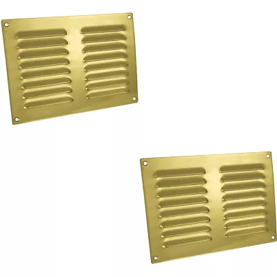 2x 242 X 165mm Hooded Louvre Airflow Vent Polished Brass Internal Door Plate • £54.99