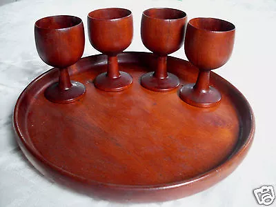 Signed 1980's ROSEWOOD Dorrigo GOBLETS + TRAY Set MAN CAVE Collectable  • $235.96