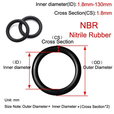 1.8mm Cross Section NBR Nitrile Rubber O-Rings 1.8-130mm ID Oil Resistant Seals • £1.96