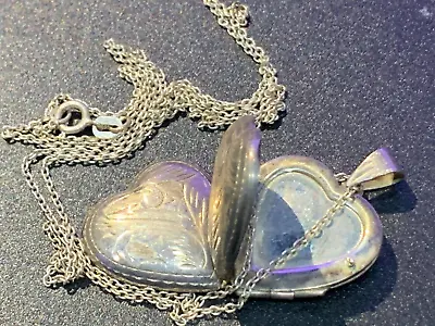 Vintage  Sterling Silver 4 Picture Heart  Locket Necklace & 24  Chain   .925 • $78