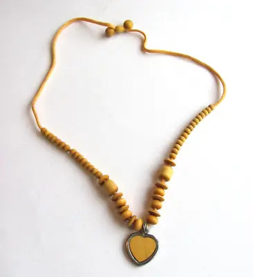 Aarikka Finland Vintage Yellow Wooden Heart Beaded Necklace • $30