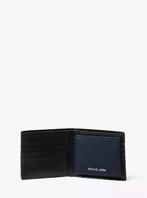 Michael Kors Men Cooper Pebbled Leather Billfold Wallet With Passcase - Navy • $128