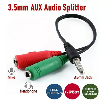 AUX 3.5mm Audio Mic Splitter Cable Headphone Microphone Adapter Female To 2 Male • $2.89