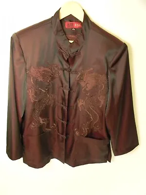 Mens Chinese Style Embroidered Maroon Dragon Jacket Size L By Fish • $44.99