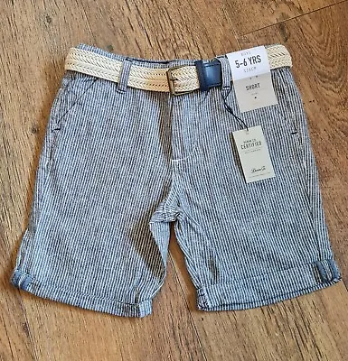 £6.99 • Buy Bnwt Boys Blue Linen Mix Chino Shorts & Belt Age 5-6 Years Adjustable Waist