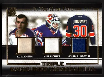 Lundqvist Giacomin Richter 2016 Leaf ITG Used Triple Memorabilia Jersey Gold /20 • $35.44