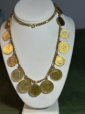 Vintage Europen Fabulous Golden Coin Necklace - 28  Long - • $35.70