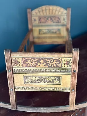 Antique Bliss Perhaps Lithographed Paper Doll Furniture Wood Cradle • $95