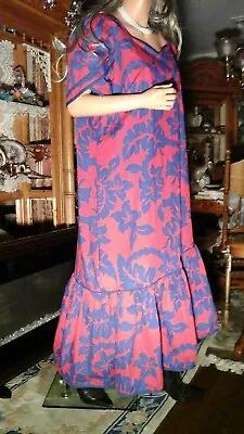 Vtg New Hilo Hattie Mumu Caftan Dress Usa Plus 2x 2xl 1x Red Blue Floral • $57