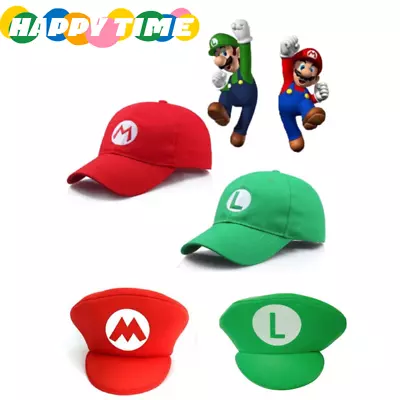 Unisex Super Mario Bros. Cap Luigi Cosplay Costume Baseball Hat Kids Adults Gift • £7.88