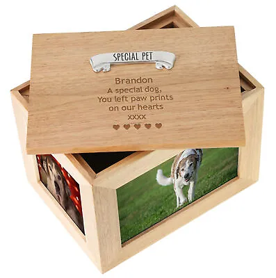 Engraved Deceased Dog & Puppy Large Oak Keepsake Memorial Photo Frame Memory Box • £34.99