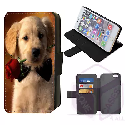 £9.99 • Buy IPhone CUTE PUPPY BOW TIE Wallet Flip Phone Case Galaxy 4 5 6 7 8 Plus X Comp(C.