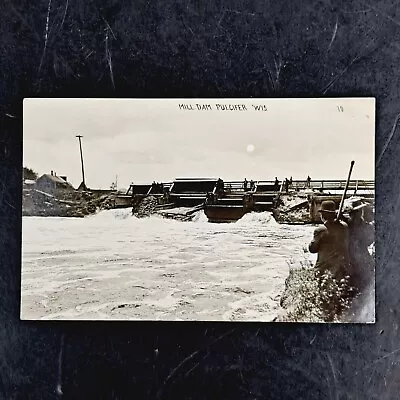 Antique 1913 Real Photo Post Card W/ Carmine 1c Stamp Rppc Mill Dam Pulcifer Wi • $11.95