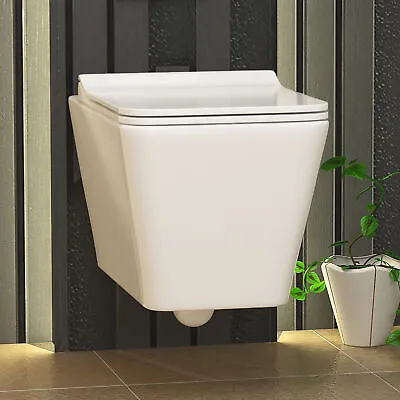 Bathrooms Elena Modern Wall Hung Rimless Toilet Round Pan & Slim Soft Close Seat • £129.99